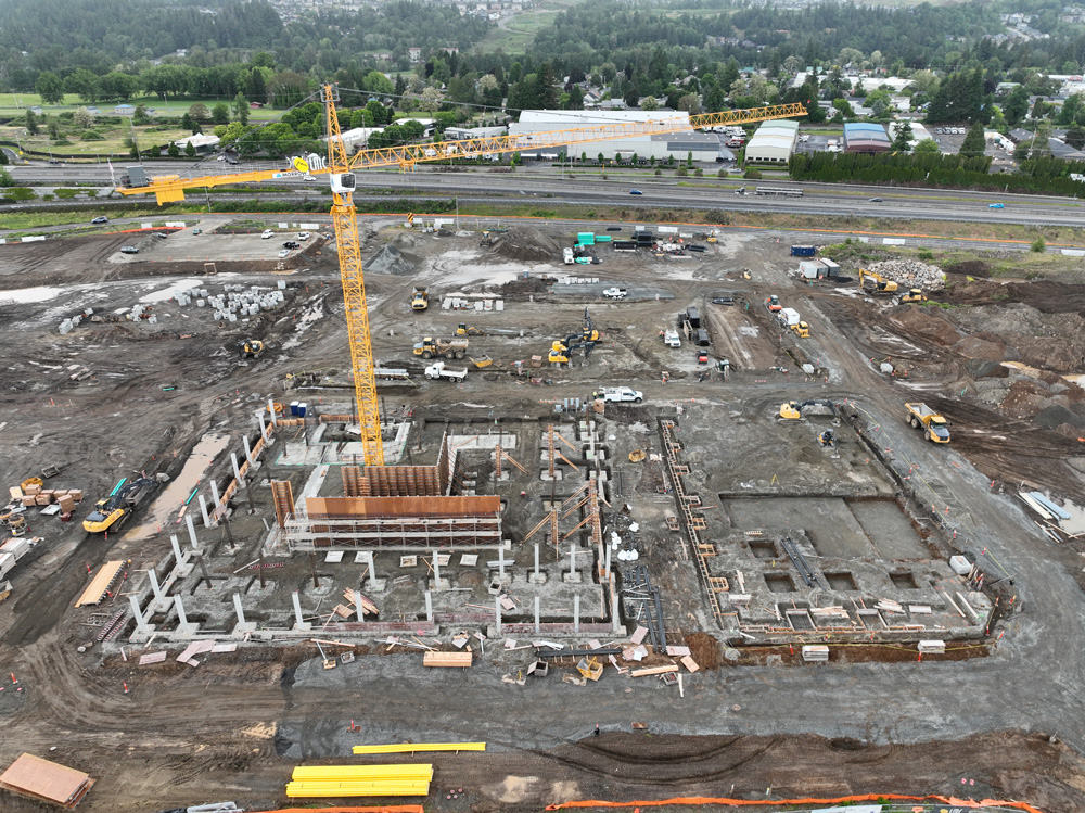 Crane at Hyas Point apartments under construction in Camas Washougal Washington