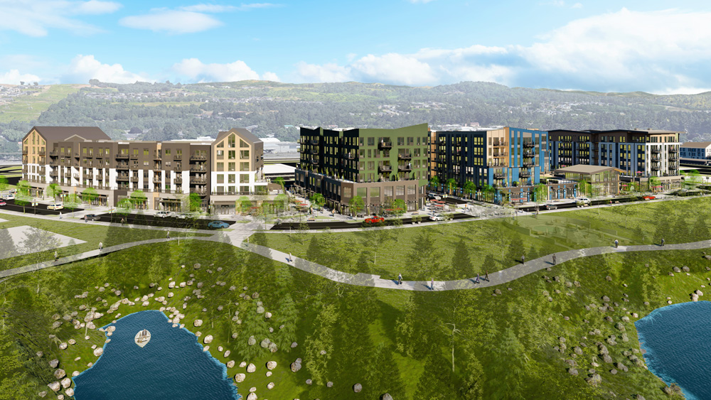 Hyas Point apartments and retail rendering in Washougal Washington