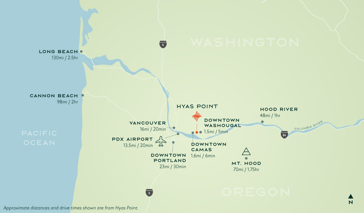 Points of Interest map in Camas-Washougal near Hyas Point