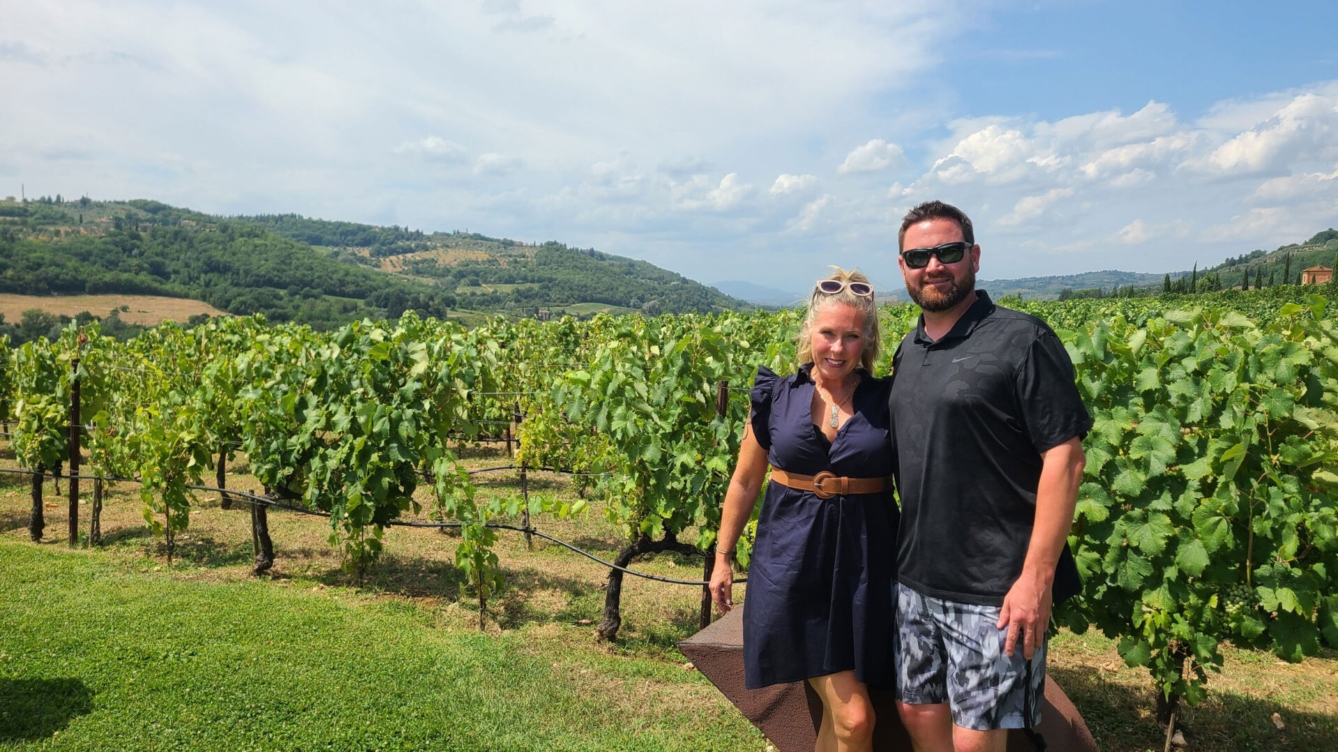 Cloe Carlson and Doug at a vineyard in Italy.